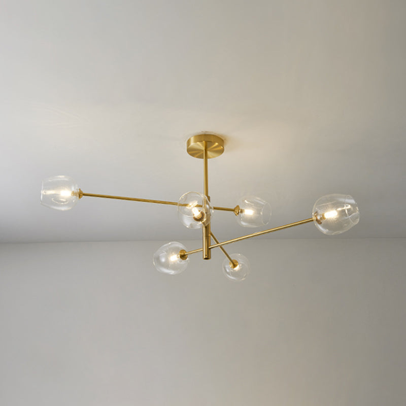 Post-Modern Metal Hanging Chandelier Light Glass Shade Ceiling Chandelier in Gold for Living Room