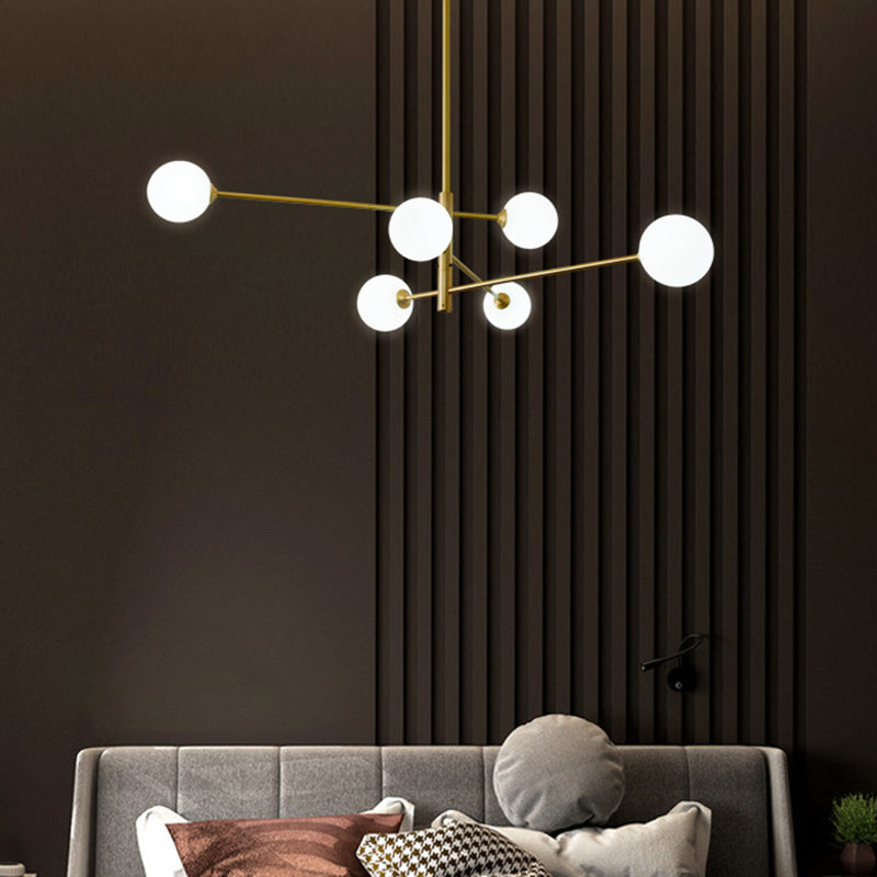 Post-Modern Metal Hanging Chandelier Light Glass Shade Ceiling Chandelier in Gold for Living Room