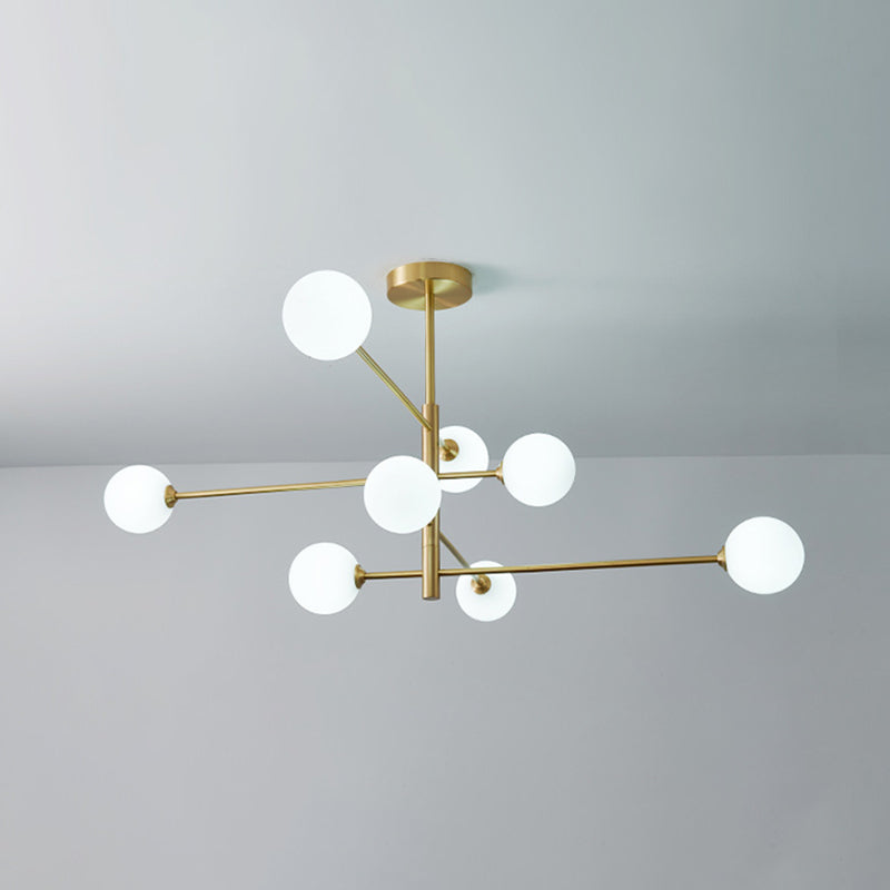 Post-Modern Metal Hanging Chandelier Light Glass Shade Ceiling Chandelier in Gold for Living Room