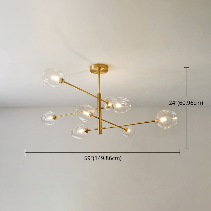 Post-Modern Metal Hanging Chandelier Light Glass Shade Ceiling Chandelier in Gold for Living Room