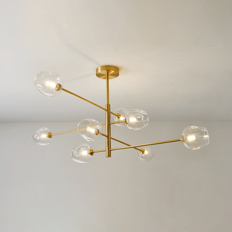 Post-Modern Metal Hanging Chandelier Light Glass Shade Ceiling Chandelier in Gold for Living Room