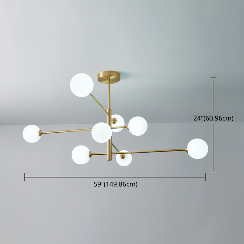 Post-Modern Metal Hanging Chandelier Light Glass Shade Ceiling Chandelier in Gold for Living Room
