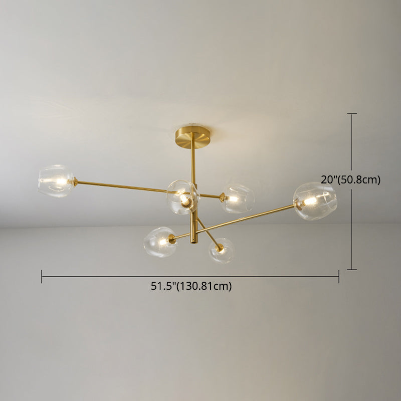 Post-Modern Metal Hanging Chandelier Light Glass Shade Ceiling Chandelier in Gold for Living Room