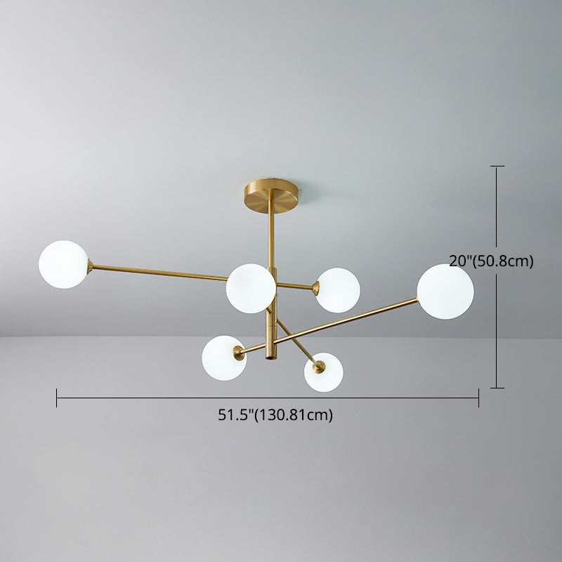Post-Modern Metal Hanging Chandelier Light Glass Shade Ceiling Chandelier in Gold for Living Room