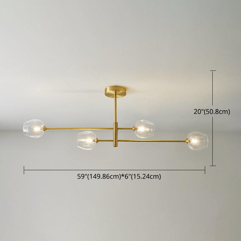 Post-Modern Metal Hanging Chandelier Light Glass Shade Ceiling Chandelier in Gold for Living Room