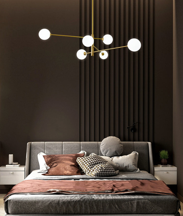 Post-Modern Metal Hanging Chandelier Light Glass Shade Ceiling Chandelier in Gold for Living Room