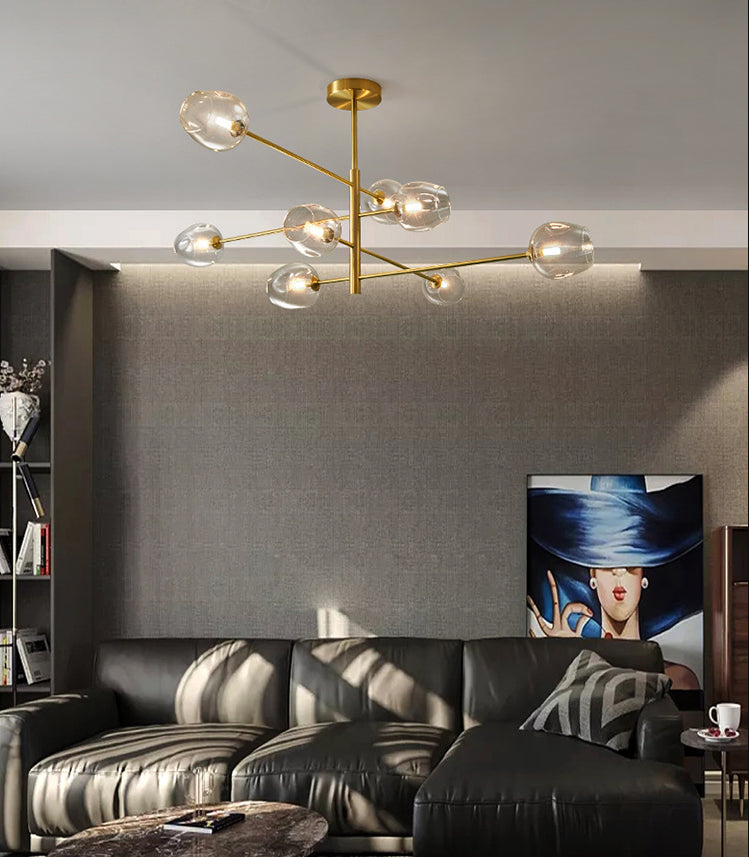 Post-Modern Metal Hanging Chandelier Light Glass Shade Ceiling Chandelier in Gold for Living Room