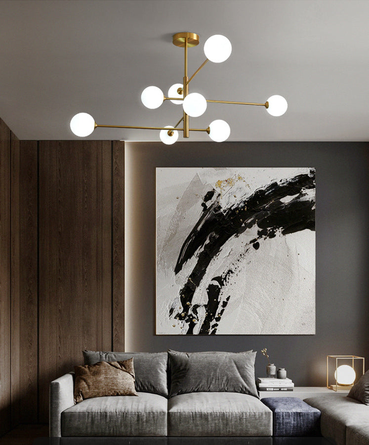 Post-Modern Metal Hanging Chandelier Light Glass Shade Ceiling Chandelier in Gold for Living Room