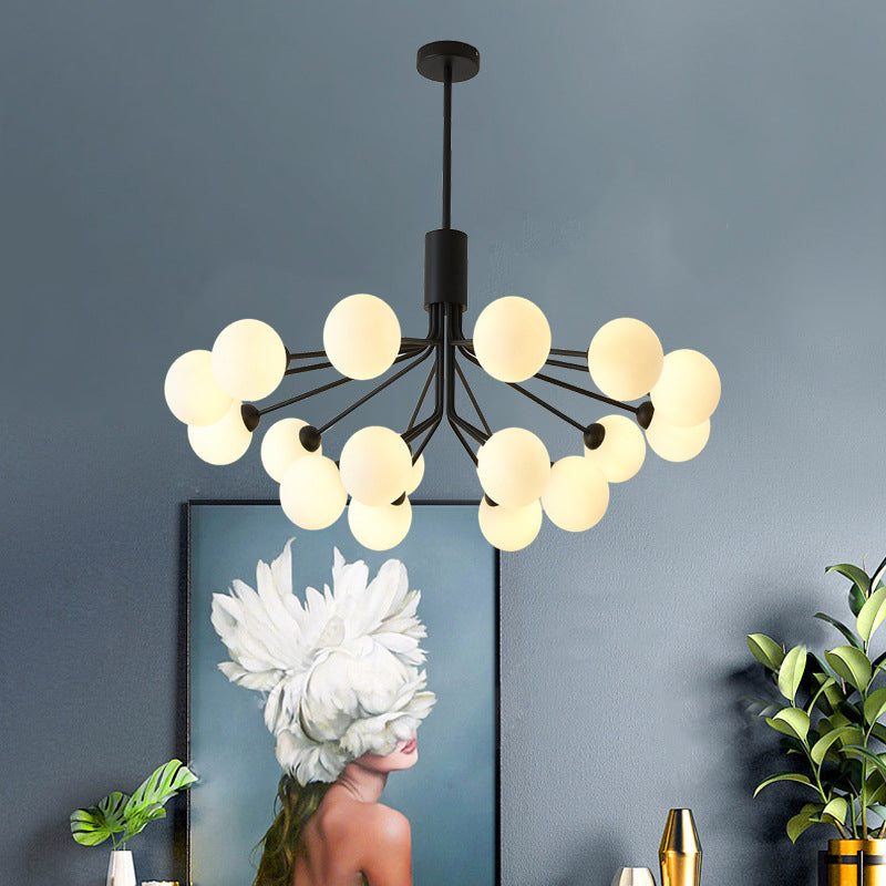 Black Metal Hanging Chandelier Light Modern Opal Glass Shade Ceiling Chandelier for Living Room