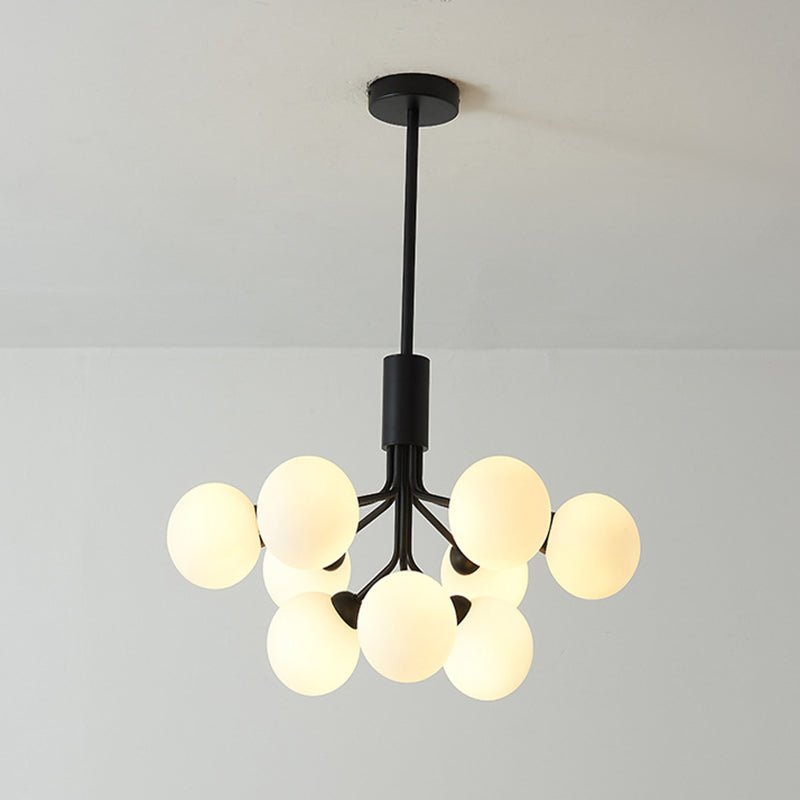 Black Metal Hanging Chandelier Light Modern Opal Glass Shade Ceiling Chandelier for Living Room