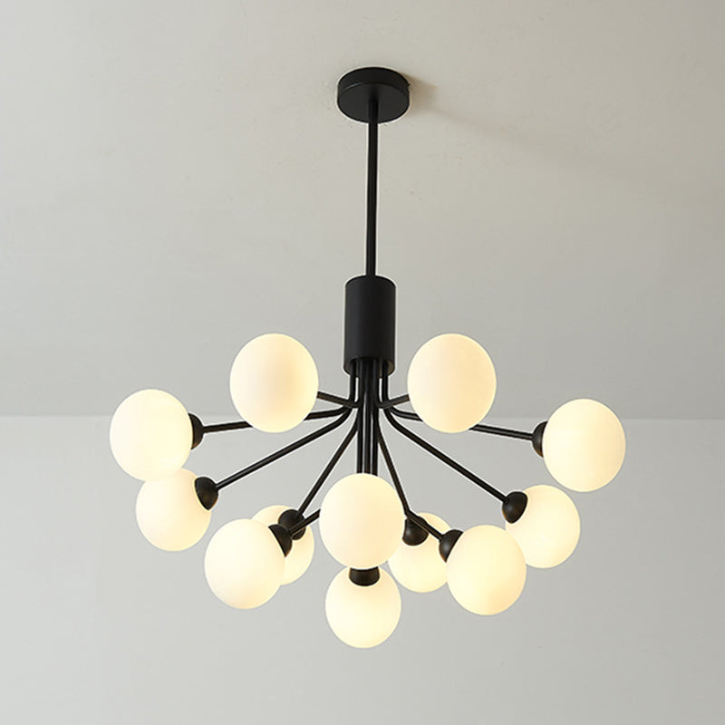 Black Metal Hanging Chandelier Light Modern Opal Glass Shade Ceiling Chandelier for Living Room