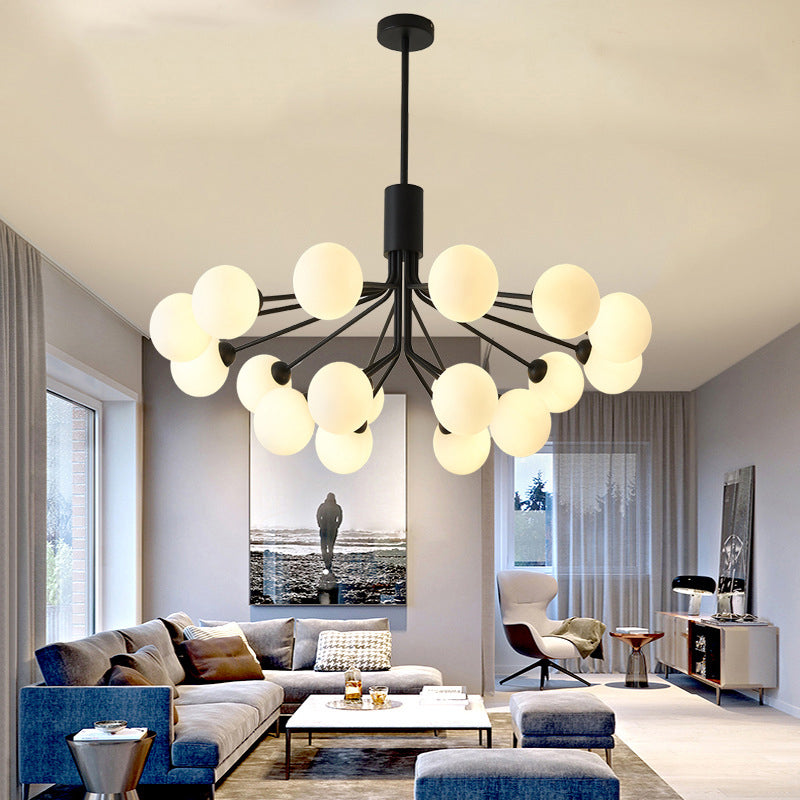 Black Metal Hanging Chandelier Light Modern Opal Glass Shade Ceiling Chandelier for Living Room