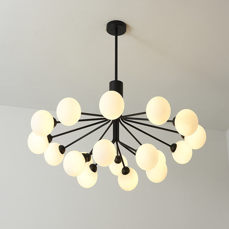 Black Metal Hanging Chandelier Light Modern Opal Glass Shade Ceiling Chandelier for Living Room