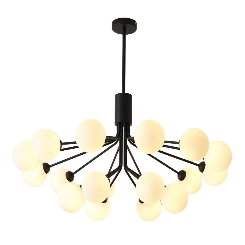 Black Metal Hanging Chandelier Light Modern Opal Glass Shade Ceiling Chandelier for Living Room