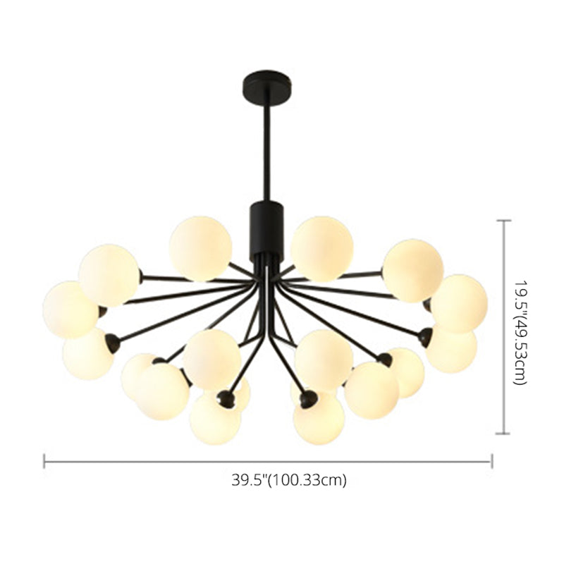 Black Metal Hanging Chandelier Light Modern Opal Glass Shade Ceiling Chandelier for Living Room