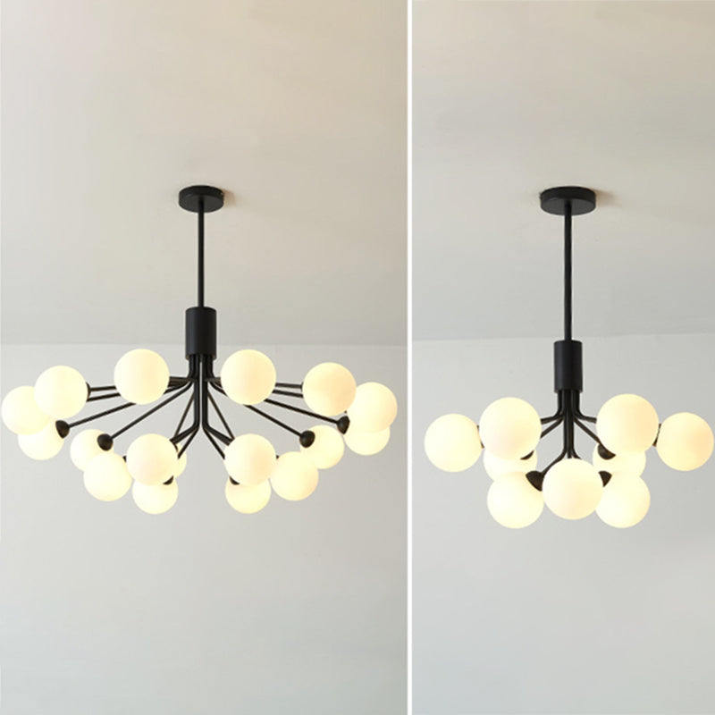 Black Metal Hanging Chandelier Light Modern Opal Glass Shade Ceiling Chandelier for Living Room