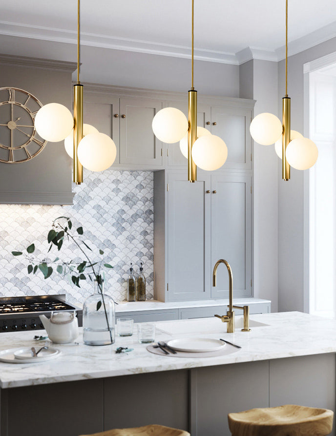 Moderno lampadario lineare minimalista lampadario sferico in vetro smerigliato 3 lampadario soffitto leggero