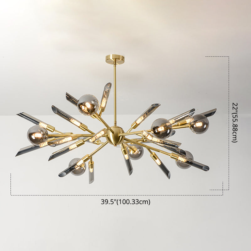 Post-Modern Metal Starburst Hanging Chandelier Light Glass Shade Ceiling Chandelier for Living Room