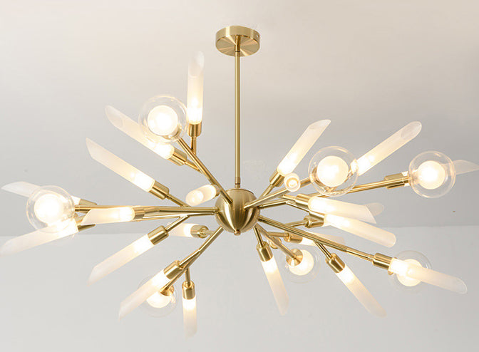 Post-Modern Metal Starburst Hanging Chandelier Light Glass Shade Ceiling Chandelier for Living Room