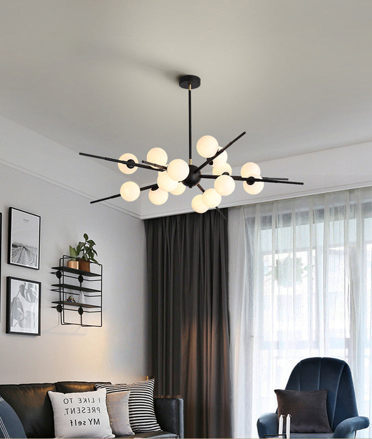Modern Starburst Hanging Chandelier Light Opal Glass Shade Ceiling Chandelier for Living Room