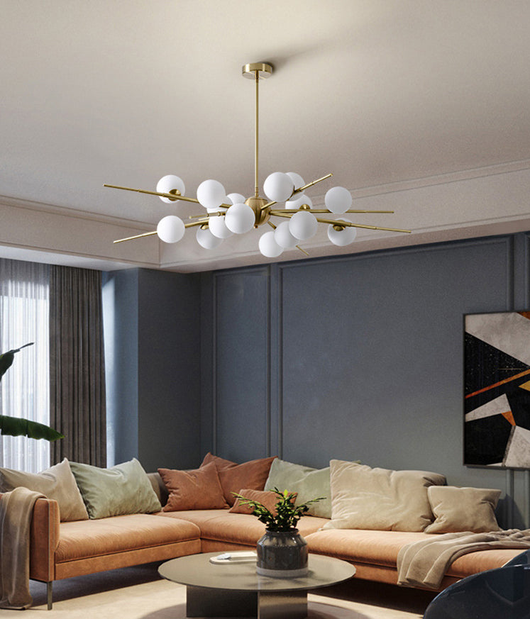 Modern Starburst Hanging Chandelier Light Opal Glass Shade Ceiling Chandelier for Living Room