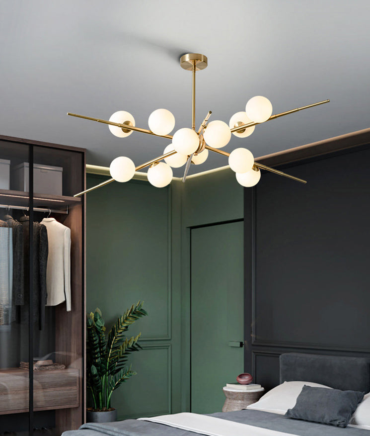 Modern Starburst Hanging Chandelier Light Opal Glass Shade Ceiling Chandelier for Living Room