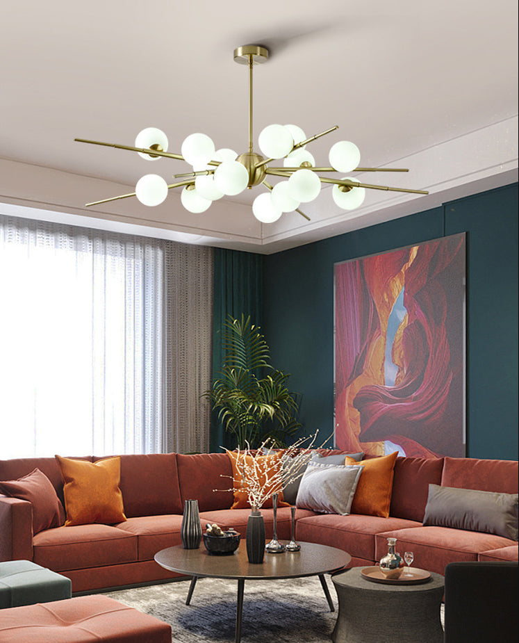 Modern Starburst Hanging Chandelier Light Opal Glass Shade Ceiling Chandelier for Living Room