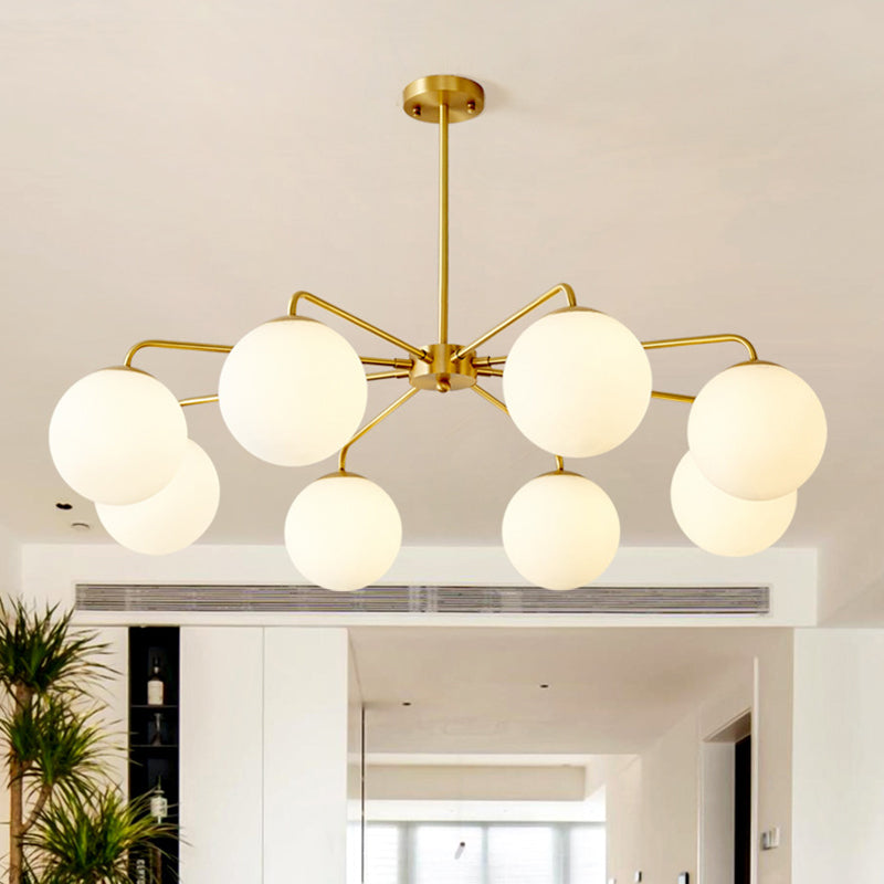 Post-Modern Minimalist Chandelier Light Fixture Spherical White Glass Ceiling Chandelier for Living Room