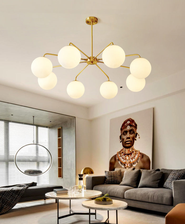 Post-Modern Minimalist Chandelier Light Fixture Spherical White Glass Ceiling Chandelier for Living Room
