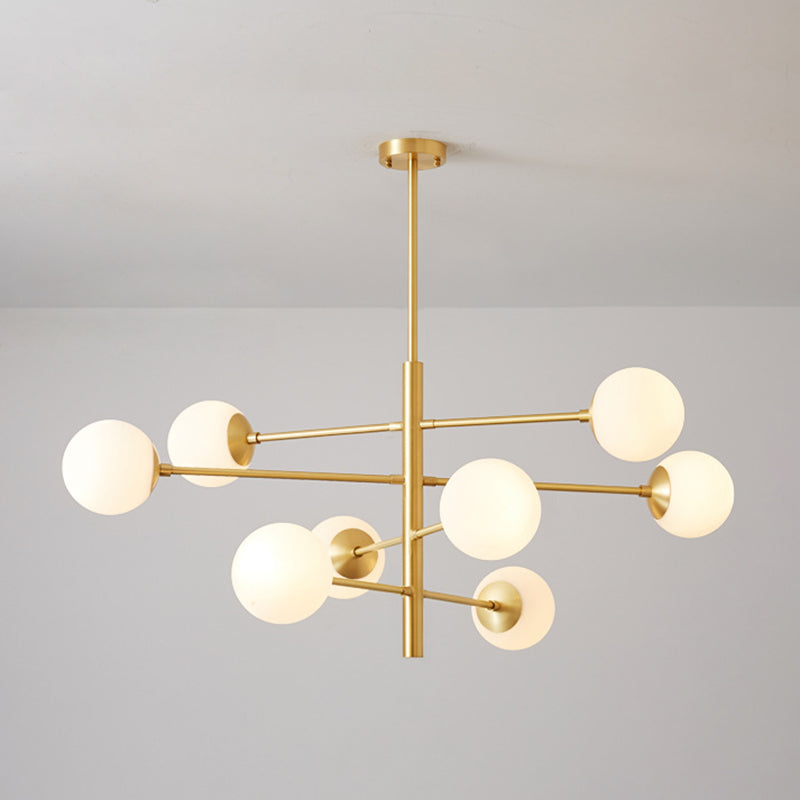 Post-Modern Hanging Chandelier Light Satin Opal Glass Ceiling Chandelier in Gold for Living Room