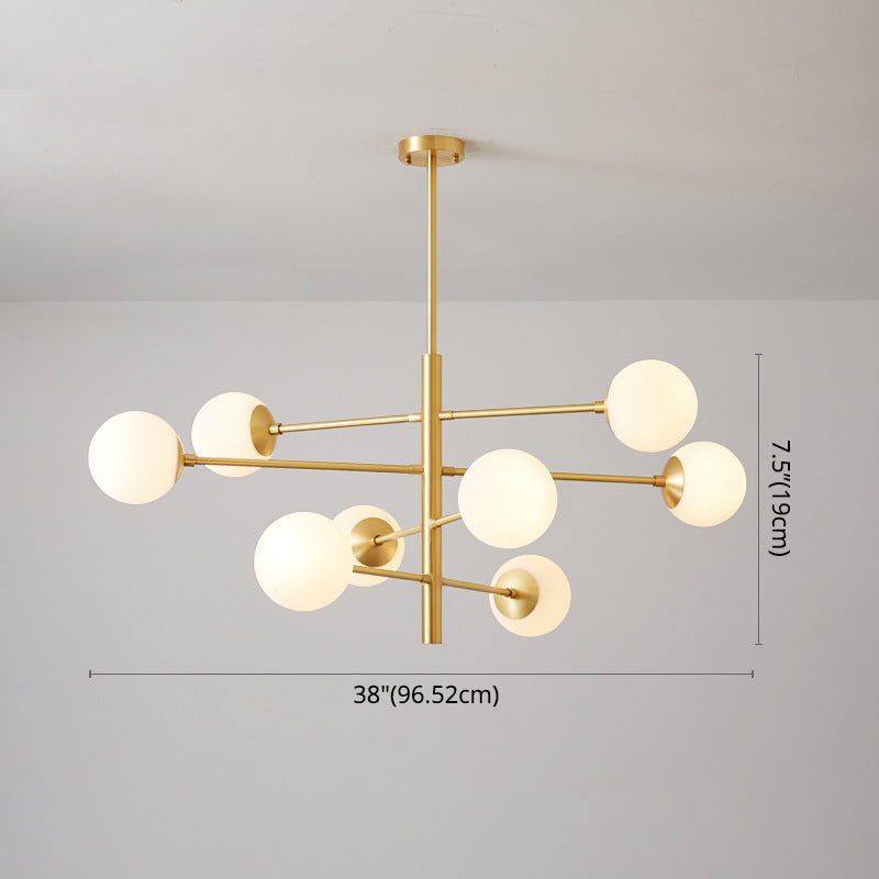 Post-Modern Hanging Chandelier Light Satin Opal Glass Ceiling Chandelier in Gold for Living Room
