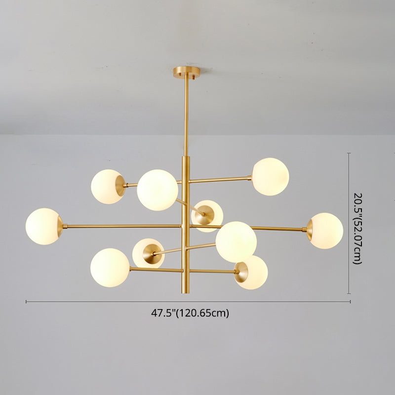 Post-Modern Hanging Chandelier Light Satin Opal Glass Ceiling Chandelier in Gold for Living Room