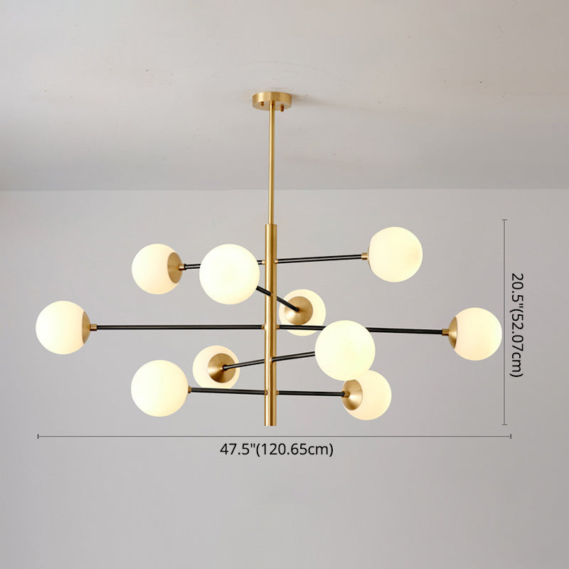Post-Modern Hanging Chandelier Light Satin Opal Glass Ceiling Chandelier in Gold for Living Room