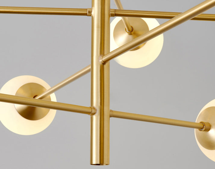 Post-Modern Hanging Chandelier Light Satin Opal Glass Ceiling Chandelier in Gold for Living Room
