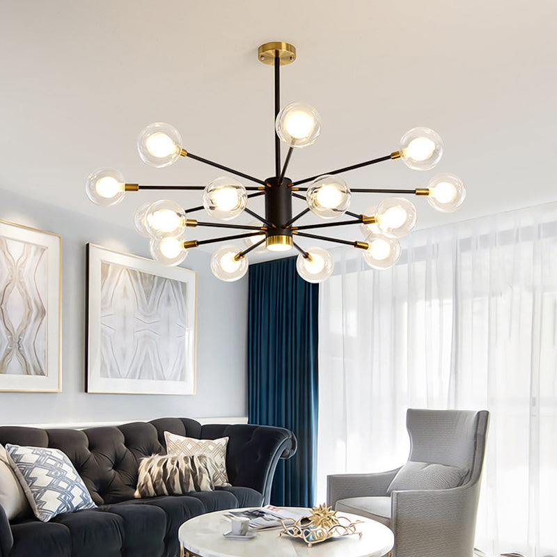 Post-Modern Starburst Hanging Chandelier Light Clear Globe Glass Ceiling Chandelier for Living Room