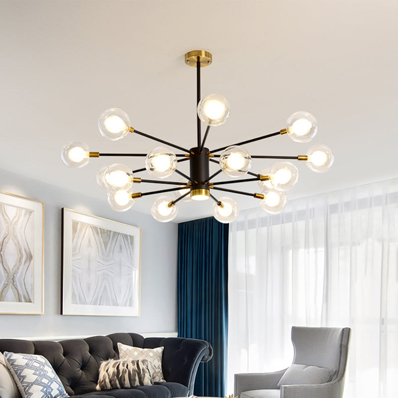 Post-Modern Starburst Hanging Chandelier Light Clear Globe Glass Ceiling Chandelier for Living Room
