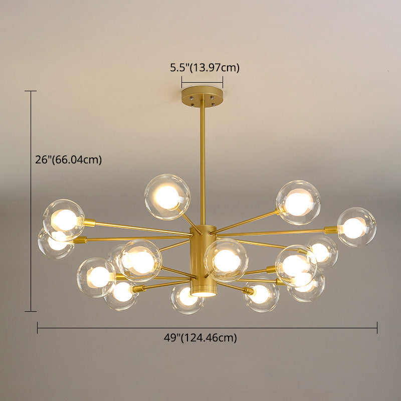 Post-Modern Starburst Hanging Chandelier Light Clear Globe Glass Ceiling Chandelier for Living Room