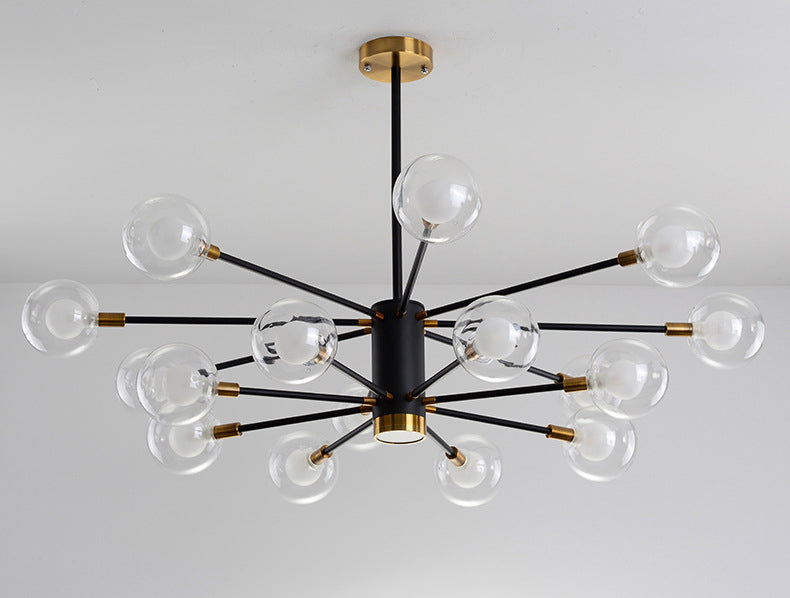 Post-Modern Starburst Hanging Chandelier Light Clear Globe Glass Ceiling Chandelier for Living Room