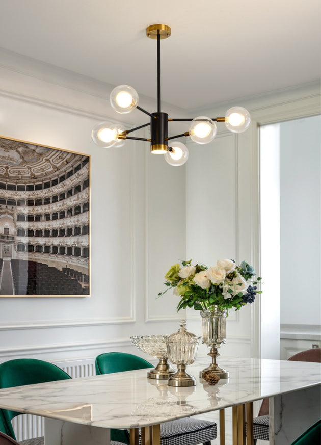 Post-Modern Starburst Hanging Chandelier Light Clear Globe Glass Ceiling Chandelier for Living Room