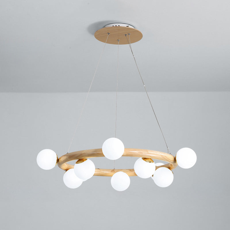 Modern Minimalist Round Chandelier Light Fixture Natural Wood Living Room Ceiling Chandelier