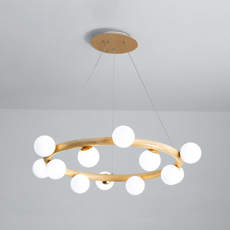 Modern Minimalist Round Chandelier Light Fixture Natural Wood Living Room Ceiling Chandelier