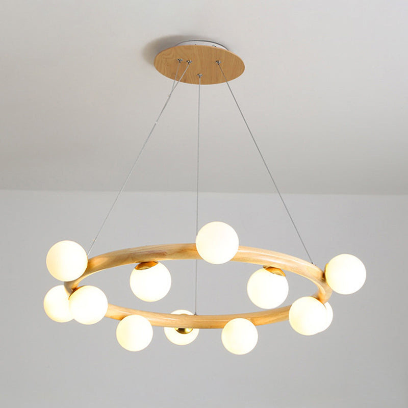 Modern Minimalist Round Chandelier Light Fixture Natural Wood Living Room Ceiling Chandelier