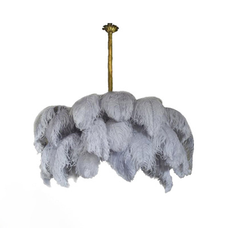 Ostrich Feather Ceiling Chandelier Modern Nordic Creative 5 Light Hanging Ceiling Light for Bedroom
