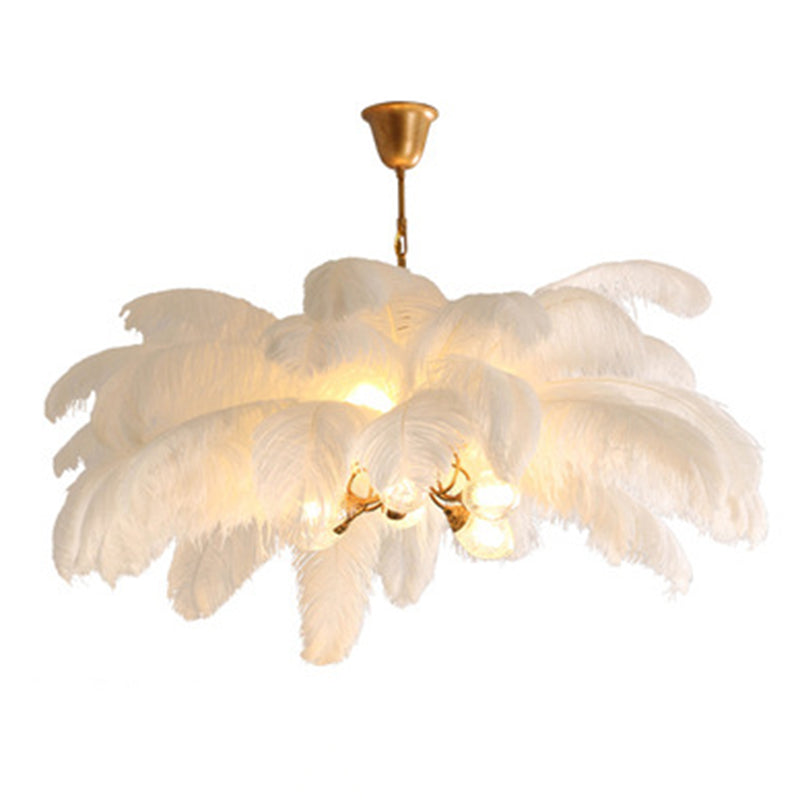 Ostrich Feather Ceiling Chandelier Modern Nordic Creative 5 Light Hanging Ceiling Light for Bedroom