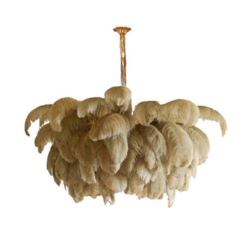 Ostrich Feather Ceiling Chandelier Modern Nordic Creative 5 Light Hanging Ceiling Light for Bedroom