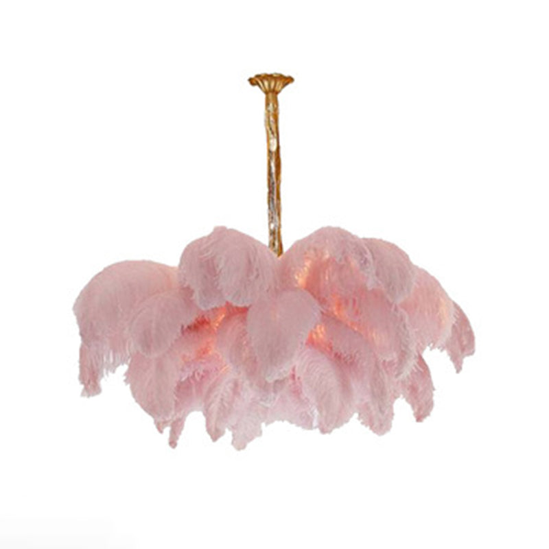 Ostrich Feather Ceiling Chandelier Modern Nordic Creative 5 Light Hanging Ceiling Light for Bedroom