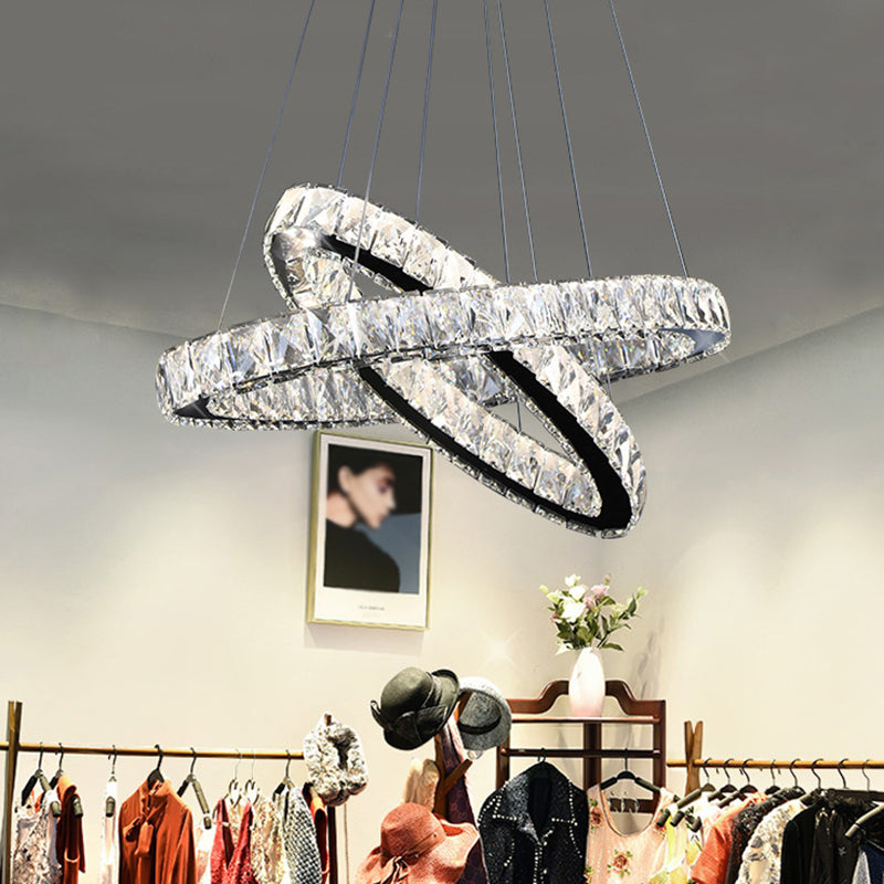 2-Tier Circular Carousel LED Pendant Lamp Modern Minimalist Prismatic Crystal Living Room Hanging Ceiling Light