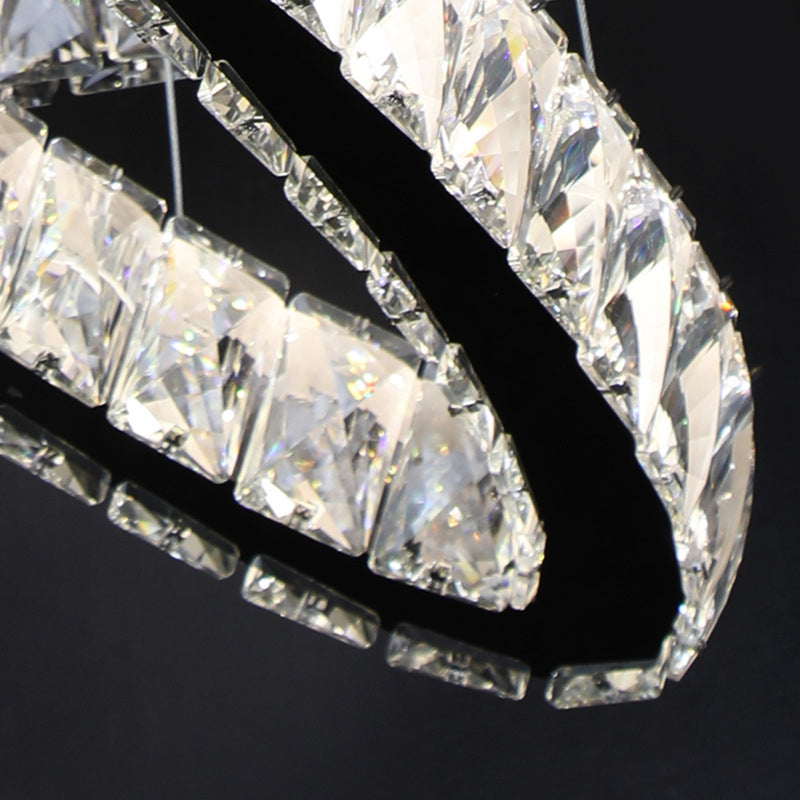 2-Tier Circular Carousel LED Pendant Lamp Modern Minimalist Prismatic Crystal Living Room Hanging Ceiling Light