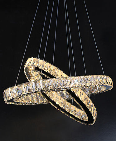 2-Tier Circular Carousel LED Pendant Lamp Modern Minimalist Prismatic Crystal Living Room Hanging Ceiling Light