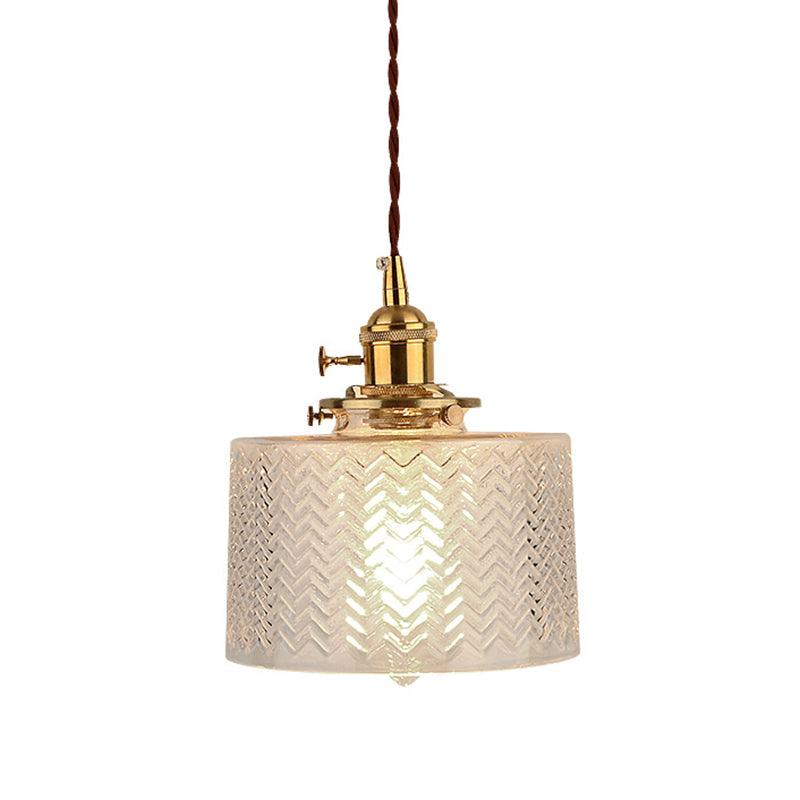 Cylinder Pendant Light Fixture Industrial Rippled Glass Hanging Pendant Lights for Bar